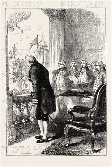 THE INSTALLATION OF GEORGE WASHINGTON, UNITED STATES OF AMERICA, US, USA, 1870s engraving