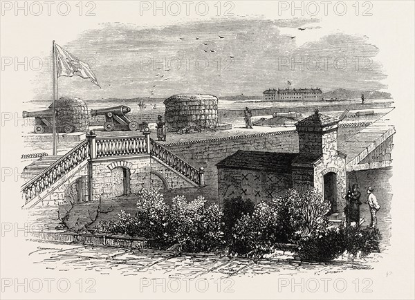 FORT MOULTRIE, CHARLESTON. WITH FORT SUMTER IN THE DISTANCE, UNITED STATES OF AMERICA, US, USA, 1870s engraving