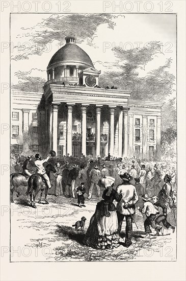 INAUGURATION OF JEFFERSON DAVIS, UNITED STATES OF AMERICA. Jefferson Davis was an American statesman and leader of the Confederacy during the American Civil War, serving as President of the Confederate States of America for its entire history, from 1861 to 1865, US, USA, 1870s engraving