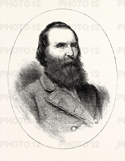 GENERAL LONGSTREET, He was one of the foremost Confederate generals of the American Civil War and the principal subordinate to General Robert E. Lee, who called him his Old War Horse, US, USA, 1870s engraving