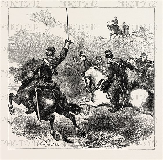 GENERAL SHERIDAN AT CEDAR CREEK, AMERICAN CIVIL WAR, UNITED STATES OF AMERICA, US, USA, 1870s engraving