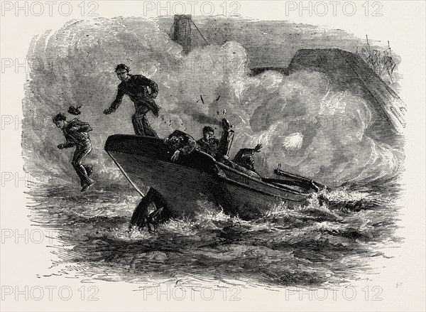 LIEUTENANT CUSHING'S ATTACK ON THE ALBEMARLE, AMERICAN CIVIL WAR, UNITED STATES OF AMERICA, US, USA, 1870s engraving