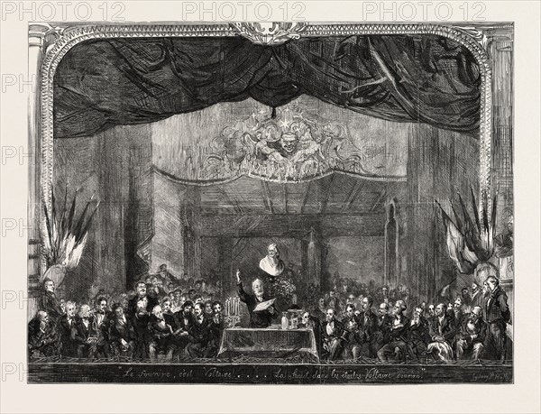 CELEBRATION OF THE VOLTAIRE CENTENARY AT THE GAITE THEATRE, PARIS - VICTOR HUGO ADDRESSING THE MEETING, FRANCE