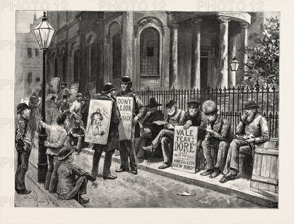 SANDWICH MEN IN THE STRAND LONDON, ENGRAVING 1884, UK, britain, british, europe, united kingdom, great britain, european