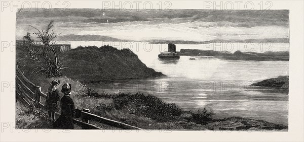 THE ARK AT TIER MOORINGS IN GRANTON QUARRY, NEAR EDINBURGH, engraving 1884, UK, britain, british, europe, united kingdom, great britain, european