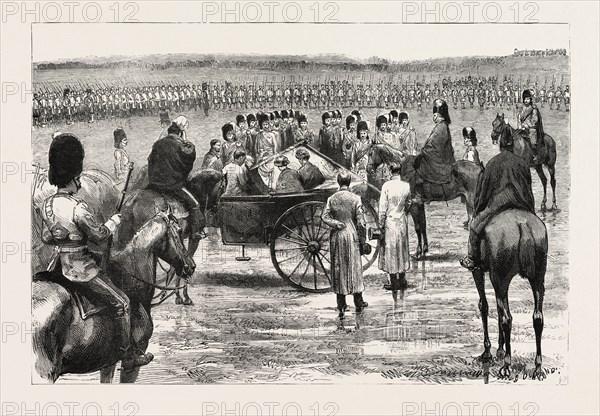 THE PRINCE AND PRINCESS OF WALES PRESENTING NEW COLOURS TO THE GORDON HIGHLANDERS AT ABERDEEN, engraving 1884, UK, britain, british, europe, united kingdom, great britain, european