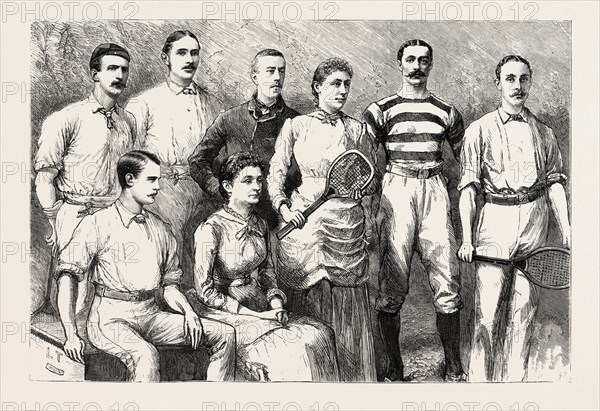 SOME ENGLISH LAWN TENNIS PLAYERS, engraving 1884, UK, britain, british, europe, united kingdom, great britain, european