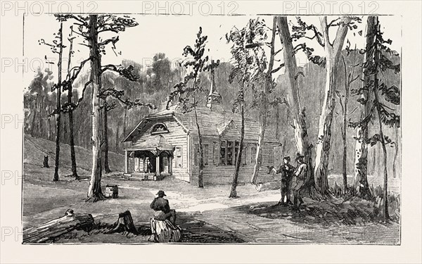 THE HUGHES PUBLIC LIBRARY, THOMAS HUGHES SETTLEMENT NEW RUGBY TENNESEE, ENGRAVING 1884, US, USA, America, United States