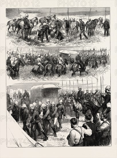 I. Finding the Late Prince's Body.-2. Removing the Body to the Camp on the Incenci Neck.-3. Arrival of the Body at the Camp. THE ZULU WAR THE LATE PRINCE LOUIS NAPOLEON, ENGRAVING 1879