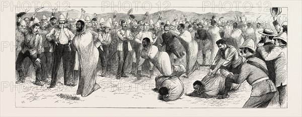 SACK RACE, THE ZULU WAR, ENGRAVING 1879