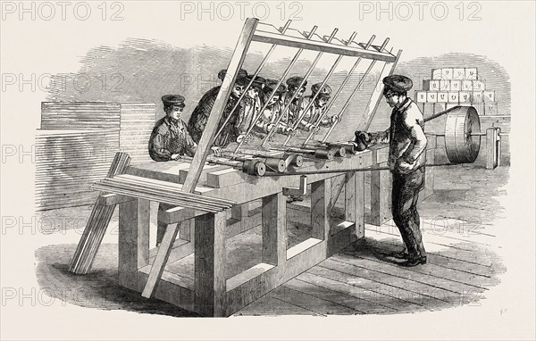DRILLING MACHINE, THE GREAT EXHIBITION, LONDON, UK, 1851 engraving