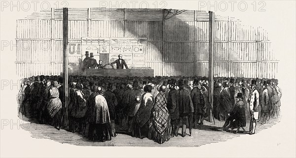 PROFESSOR COWPER'S LECTURE IN THE GREAT EXHIBITION BUILDING, UK, 1851 engraving