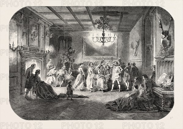 DIORAMA OF OUR NATIVE LAND; or, England and the Seasons, AND THE SIR ROGER DE COVERLEY DANCE, 1851 engraving