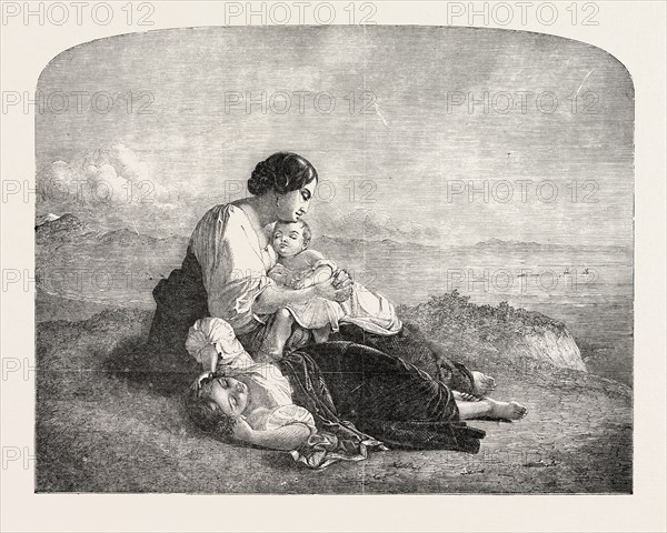 THE NEAPOLITAN FISHERMAN'S FAMILY, PAINTED BY RIEDEL, 1851 engraving