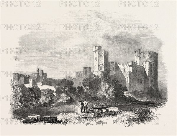 PECKFORTON CASTLE, CHESHIRE, A. SALVIN, ARCHITECT, F.S.A., UK, 1851 engraving