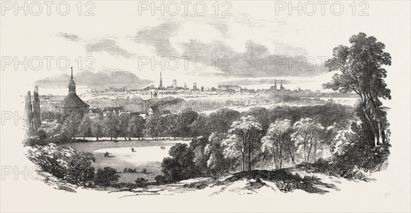 COPENHAGEN, FROM FREDERICKSBURG, DENMARK, 1851 engraving