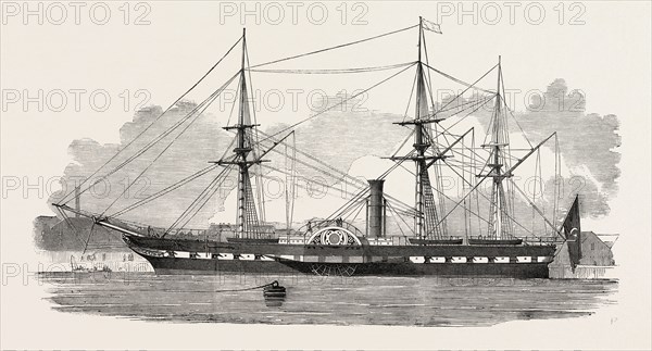 THE TURKISH STEAM FRIGATE FEIZA BAARI AT SOUTHAMPTON, UK, 1851 engraving