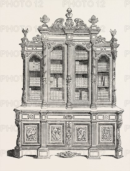 CARVED BOOKCASE, SOCIETE DES EBENISTES, 1851 engraving