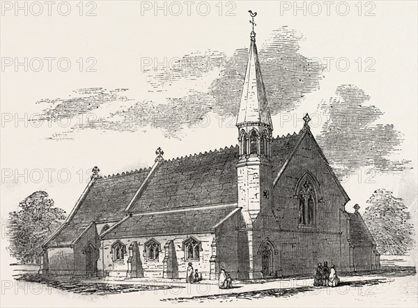 NEW CHURCH, AT LAMBOURNE WOODLANDS, BERKSHIRE, UK, 1851 engraving