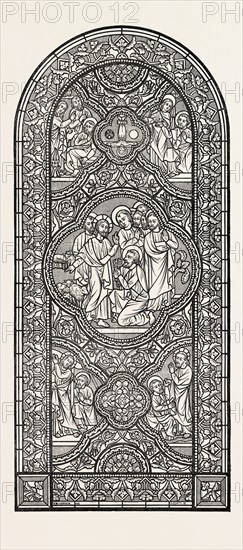 STAINED GLASS WINDOW, BY J.A. GIBBS, 1851 engraving