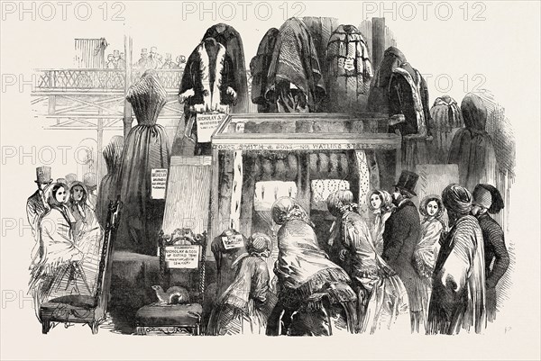 THE GREAT EXHIBITION, CRYSTAL PALACE, HYDE PARK, LONDON, UK: CASE OF FURS, SHOWING ESPECIALLY THE SEVERAL KINDS OF SABLE, BY SMITH AND SONS, WATLING STREET, 1851 engraving