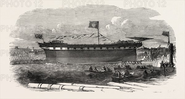 LAUNCH OF THE SHIP VIMIERA, AT SUNDERLAND, UK, 1851 engraving