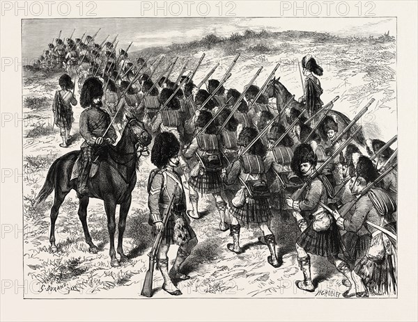 THE 93RD HIGHLANDERS ON THE MARCH, 1873 engraving