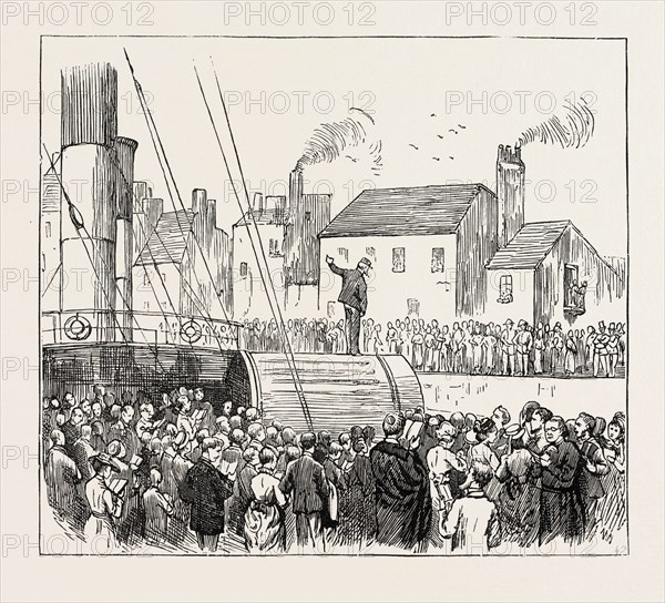 ON THE WAY TO PARAY-LE-MONIAL, FRANCE: SINGING THE MAGNIFICAT AT DIEPPE, 1873 engraving