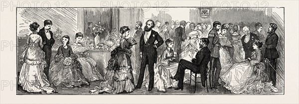 THE CUTLER'S FEAST AT SHEFFIELD, UK: CONVERSAZIONE IN THE CUTLERS' HALL, 1873 engraving