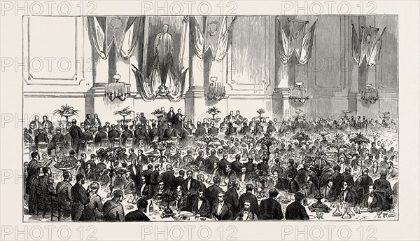 THE CUTLER'S FEAST AT SHEFFIELD, UK: BANQUET IN THE CUTLERS' HALL, 1873 engraving