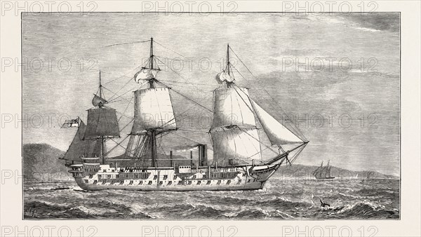 THE ASHANTEE WAR: THE HOSPITAL SHIP VICTOR EMMANUEL, TO BE MOORED OFF THE GOLD COAST, ANGLO ASHANTI WAR, GHANA, 1873 engraving