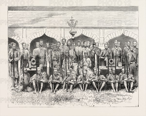 THE ASHANTEE WAR: HOUSSA TROOPS TRAINED AT LAGOS, ANGLO ASHANTI WAR, GHANA, 1873 engraving