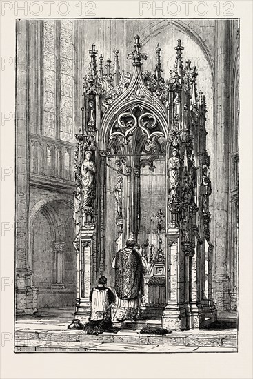 THE BALDACCHINO QUESTION: GOTHIC BALDACCHINO, RATISBON CATHEDRAL, REGENSBURG, GERMANY, 1873 engraving