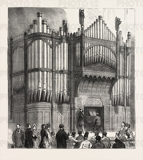 PRESENTATION OF THE FREEDOM OF THE CITY TO SIR ALBERT D. SASSOON, K.S.I.: ORGAN PRESENTED BY SIR A.D. SASSOON TO THE TOWN HALL, BOMBAY, INDIA, 1873 engraving