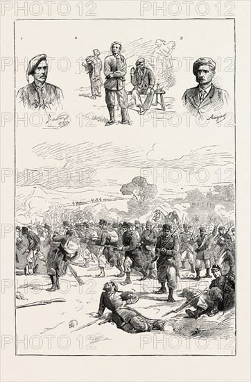 THE CARLIST WAR IN SPAIN: 1. The Carlist Chief Fontova. 2. Carlist Officers. 3. The Carlist Chief Auguet. 4. Encounter near Prades (Tarragona)., 1873 engraving
