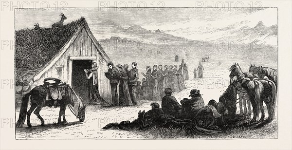 AN ICELANDIC WEDDING: THE WEDDING PROCESSION, ICELAND, 1873 engraving