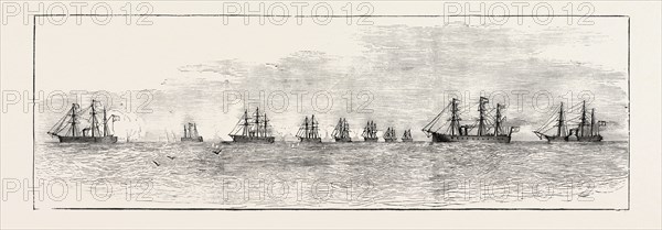 THE NAVAL ENGAGEMENT OFF CARTAGENA, SPAIN: SKETCH OF THE ENGAGEMENT FROM H.M.S. LORD WARDEN, 1873 engraving