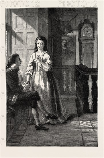 THE OLD CLOCK ON THE STAIRS, BY A. RANKLEY, 1873 engraving