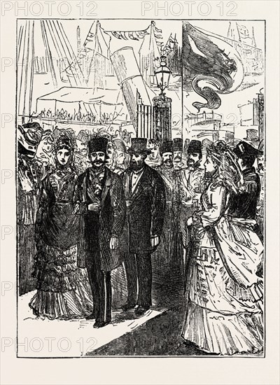 H.M. THE SHAH AT GREENWICH, LONDON, UK, 1873 engraving