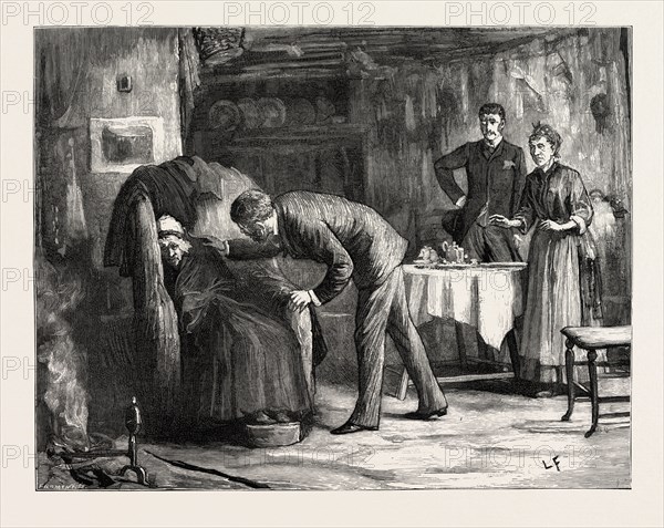 LORD BRACKENBURY: What makes you say that, Lois? cried Lancelot, rising quickly and bending over the old woman's chair; DRAWN BY LUKE FILDES, A.R.A.