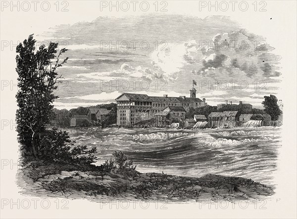 NIAGARA FALLS VILLAGE: THE RAPIDS ABOVE THE AMERICAN FALLS, 1860 engraving