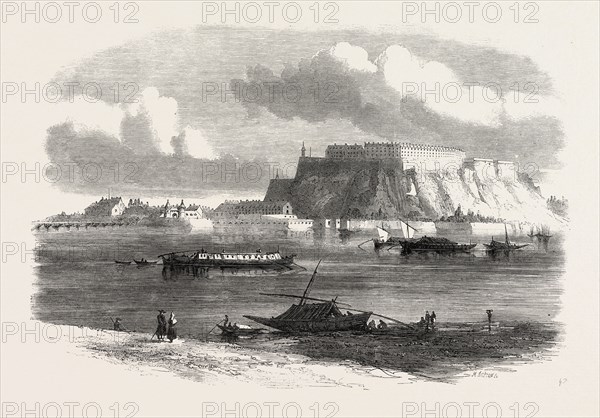 THE TOWN AND FORTRESS OF PETERWARDEIN, ON THE DANUBE, PETROVARADIN, SERBIA, 1860 engraving