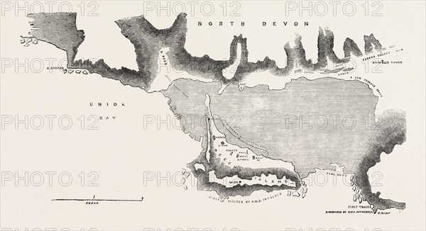 TRACK CHART, SHOWING THE EXPLORATIONS AND DISCOVERIES MADE BY THE SEARCHING PARTIES FROM CAPTAIN AUSTIN'S SQUADRON