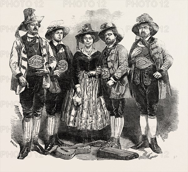 THE TYROLESE MINSTRELS. Mdlle. Margreiter, Simon, Holans, Veit, Ludwig Rainer, and Kleir. They performed at Windsor Castle and Frogmore House, in the presence of her Majesty Queen Victoria, Prince Albert, and the Duchess of Kent