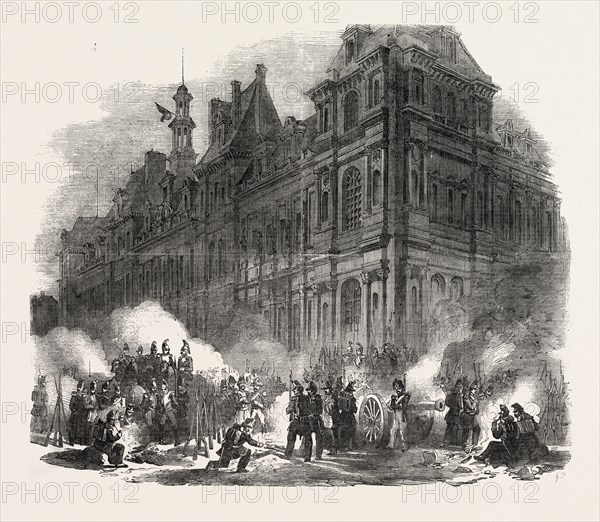 THE REVOLUTION IN PARIS: BIVOUAC OF TROOPS NEAR THE HOTEL DE VILLE, FRANCE, 1851