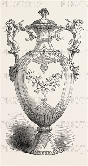 THE GREAT EXHIBITION: VASE, BY MESSRS. MINTON AND CO. THE HANDLES IN ELECTRO-SILVER, BY MESSRS. ELKINGTON, UK, 1851