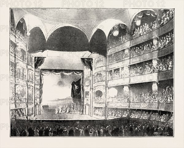 STAGE OF DRURY LANE THEATRE IN 1808, LONDON, UK, 1893 engraving