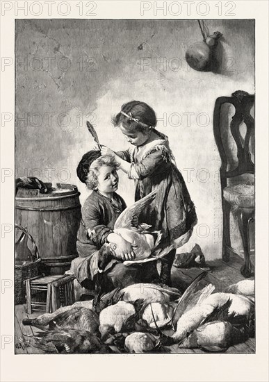 A FEATHER IN HIS CAP. BY ANTONIO ROTTA, 1828-1903, 1893 engraving