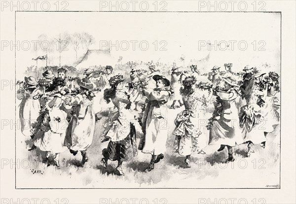 MAY-DAY FESTIVITIES: A PASTORAL DANCE AT ST. MARY CRAY, UK, 1892 engraving