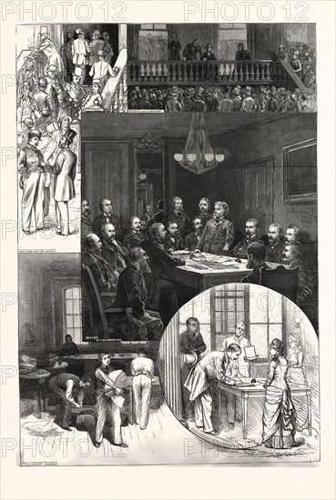 HEAD-QUARTERS OF THE NATIONAL REPUBLICAN COMMITTEE, FIFTH AVENUE, NEW YORK, DRAWN FRANK MILLER, POLITICS, POLITICAL, POLITIC, CAMPAIGN, PATRIOTIC, US, USA, AMERICA, UNITED STATES, AMERICAN, ENGRAVING 1880